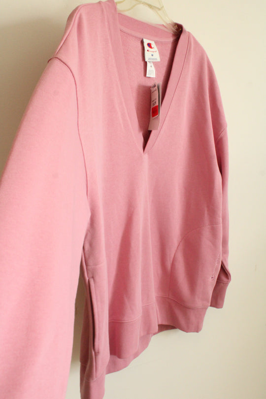 NEW Champion Pink V-Neck Tunic Pullover Sweatshirt | M