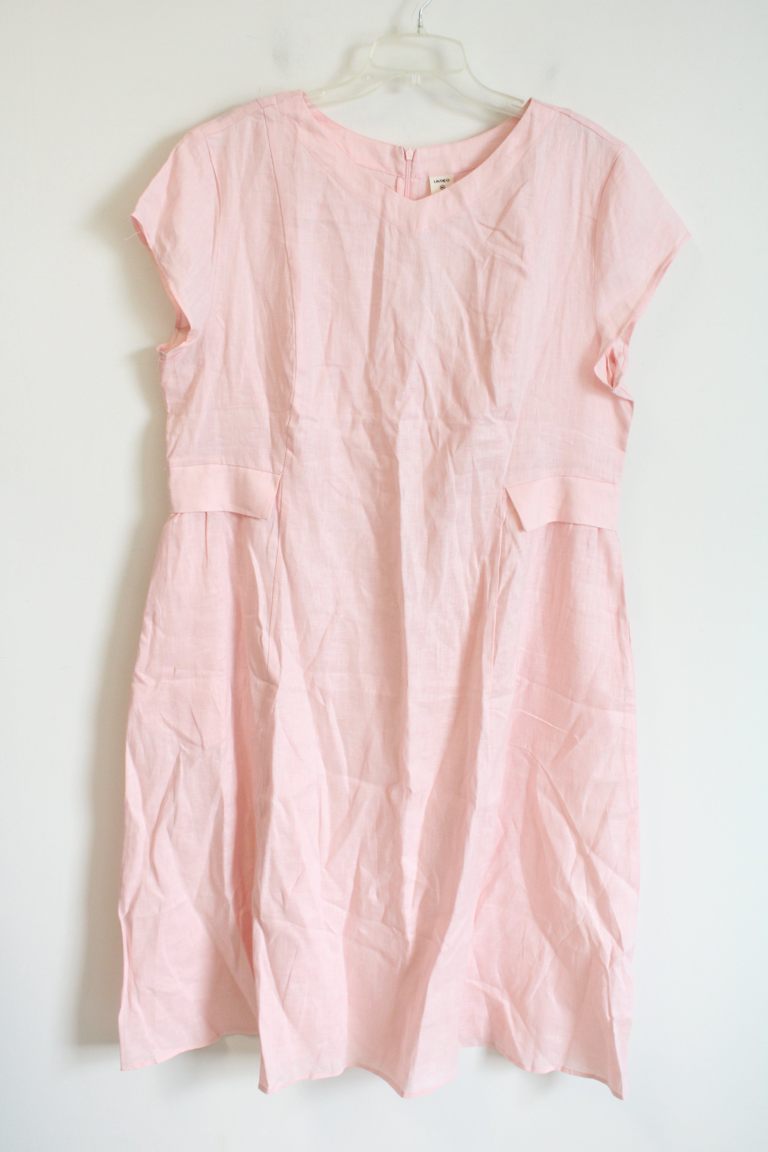 New Lintico 100% Natural Linen Pink V-Neck Dress | XXL