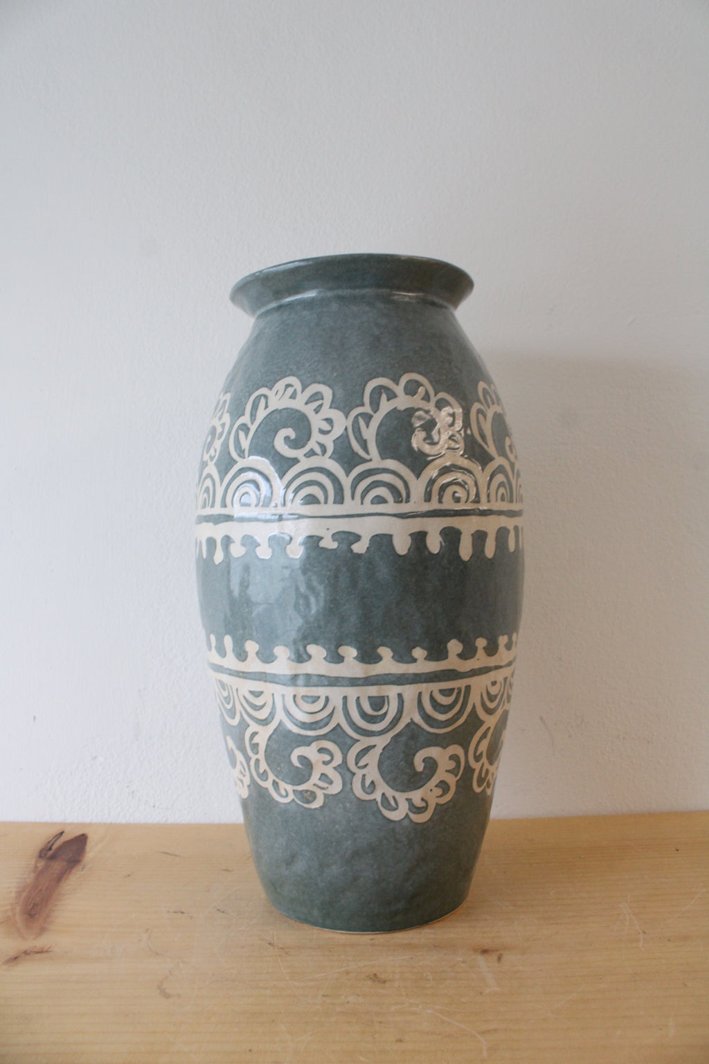 Dusty Blue Patterned Tall Ceramic Vase