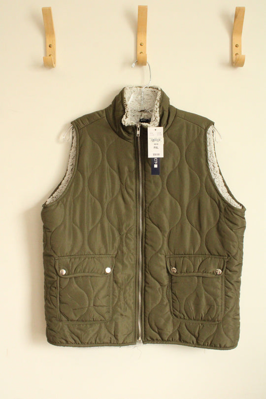 NEW Architect Army Green Quilted Sherpa Lined Vest | XL-P
