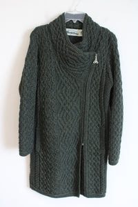 Arancrafts Ireland Green Cable Knit Long Side Zip Knit Jacket | M