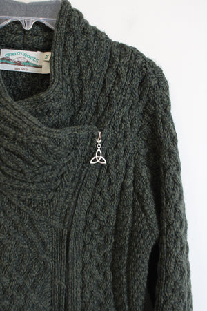 Arancrafts Ireland Green Cable Knit Long Side Zip Knit Jacket | M