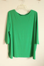 Susan Graver Green 3/4 Sleeve Long Stretch Top | 2XL