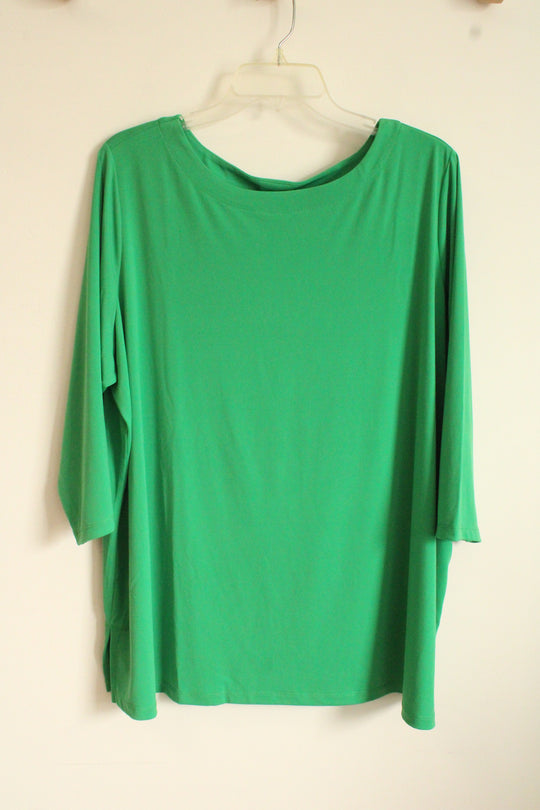 Susan Graver Green 3/4 Sleeve Long Stretch Top | 2XL