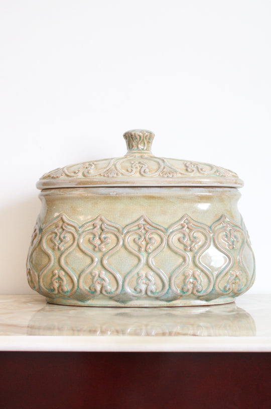 Green Ceramic Large Covered Vessel Dish