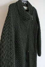 Arancrafts Ireland Green Cable Knit Long Side Zip Knit Jacket | M