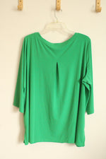 Susan Graver Green 3/4 Sleeve Long Stretch Top | 2XL