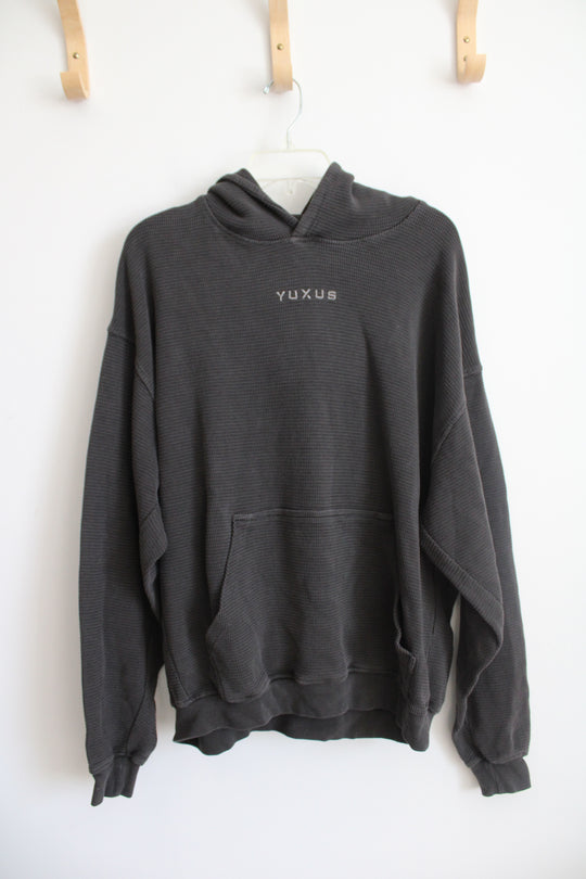 YUXUS Gray Waffle Knit Heavyweight Hoodie | L
