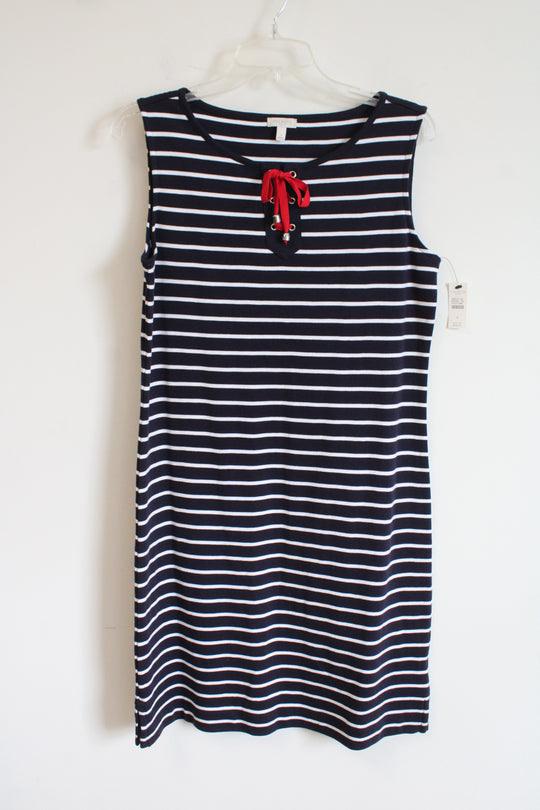 NEW Talbots Navy Blue Striped Tank Dress | S