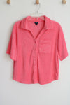 NEW Gap Body Pink Terry Cloth Short Sleeved Button Down Top | M