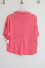 NEW Gap Body Pink Terry Cloth Short Sleeved Button Down Top | M