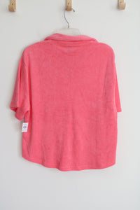 NEW Gap Body Pink Terry Cloth Short Sleeved Button Down Top | M