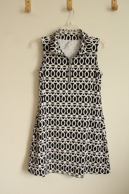 Lulus Black and White Printed Quarter Zip Stretch Dress | S