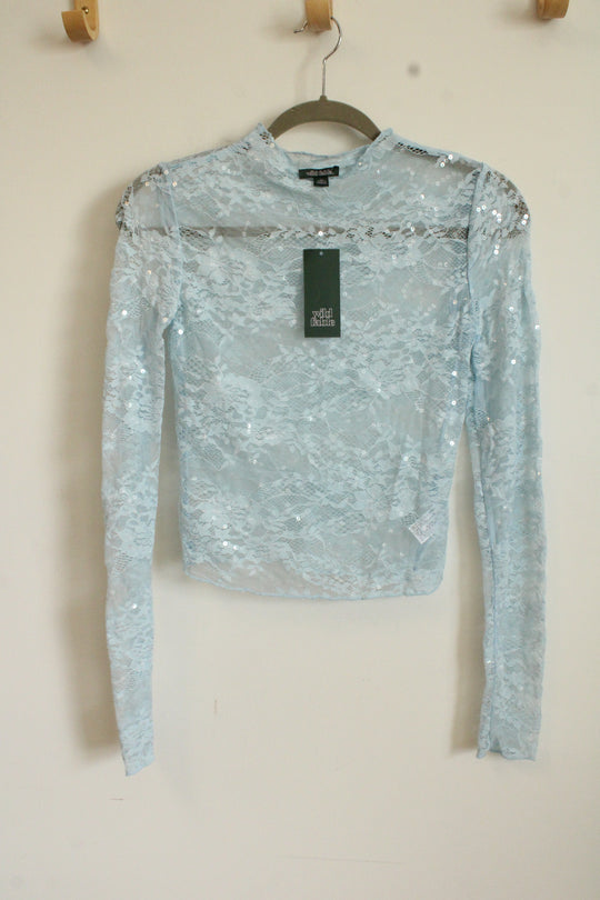 NEW Wild Fable Light Blue Sequined Lace Long Sleeved Top | XS