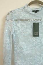 NEW Wild Fable Light Blue Sequined Lace Long Sleeved Top | XS