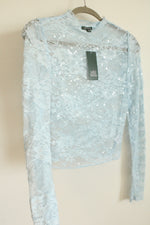 NEW Wild Fable Light Blue Sequined Lace Long Sleeved Top | XS