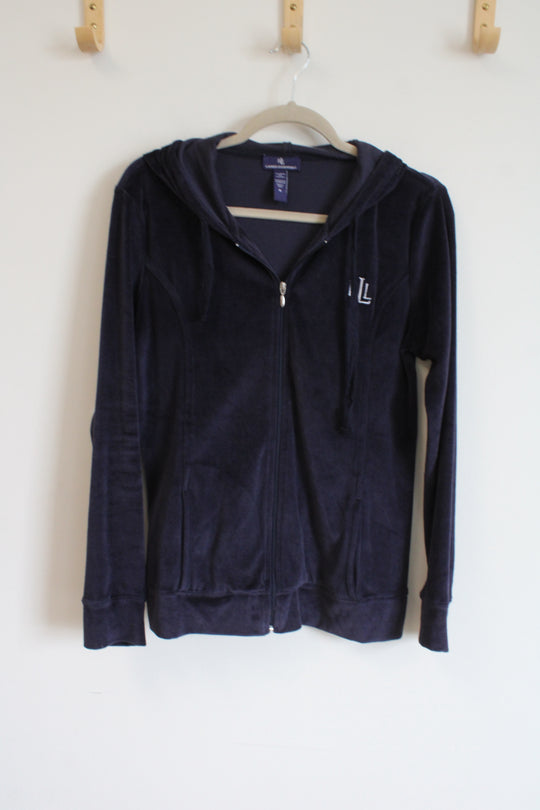 Ralph Lauren Navy Blue Velour Zip Up Hoodie | M