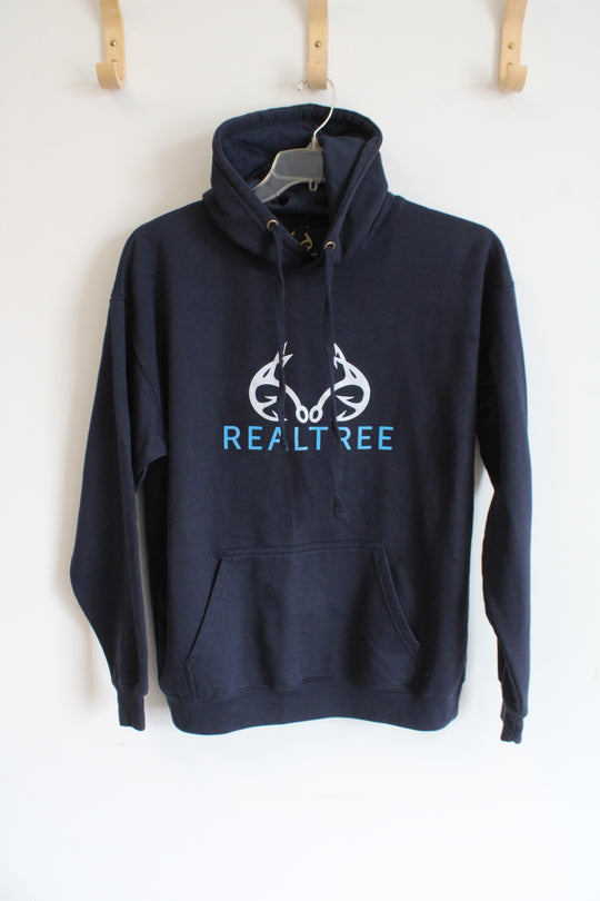 RealTree Navy Blue Logo Hoodie | L