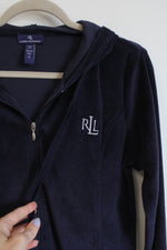 Ralph Lauren Navy Blue Velour Zip Up Hoodie | M