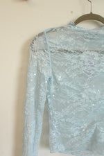 NEW Wild Fable Light Blue Sequined Lace Long Sleeved Top | XS