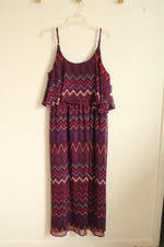 NEW Faded Glory Purple Orange and Pink Zigzag Printed Maxi Dress | XL