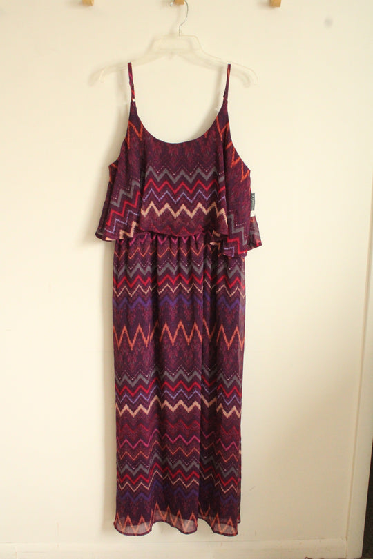 NEW Faded Glory Purple Orange and Pink Zigzag Printed Maxi Dress | XL