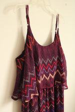 NEW Faded Glory Purple Orange and Pink Zigzag Printed Maxi Dress | XL