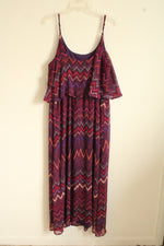 NEW Faded Glory Purple Orange and Pink Zigzag Printed Maxi Dress | XL