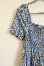 J.Crew Blue Floral Smocked Maxi Cotton Dress | L