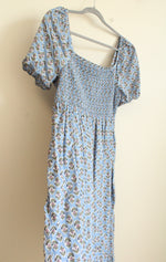 J.Crew Blue Floral Smocked Maxi Cotton Dress | L