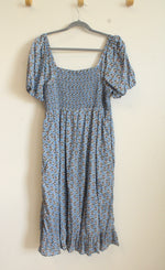 J.Crew Blue Floral Smocked Maxi Cotton Dress | L