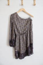 NEW Jo Flower Andi Taupe Floral Satin One Shoulder Dress | M