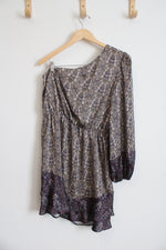 NEW Jo Flower Andi Taupe Floral Satin One Shoulder Dress | M