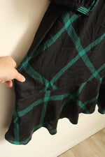 Ann Taylor Black and Green Diamond Plaid Long Puff Sleeve Dress | 18