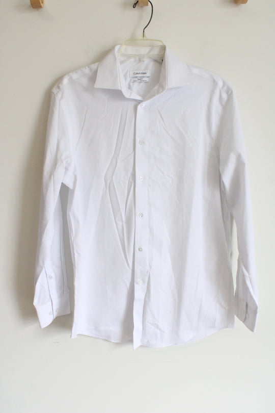 Calvin Klein Steel+ Regular Fit Herringbone White Button Down Shirt | 15 32/33 M