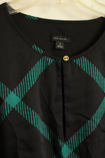 Ann Taylor Black and Green Diamond Plaid Long Puff Sleeve Dress | 18