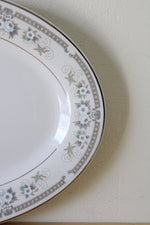 White & Green Floral China Silver Rim Serving Platter