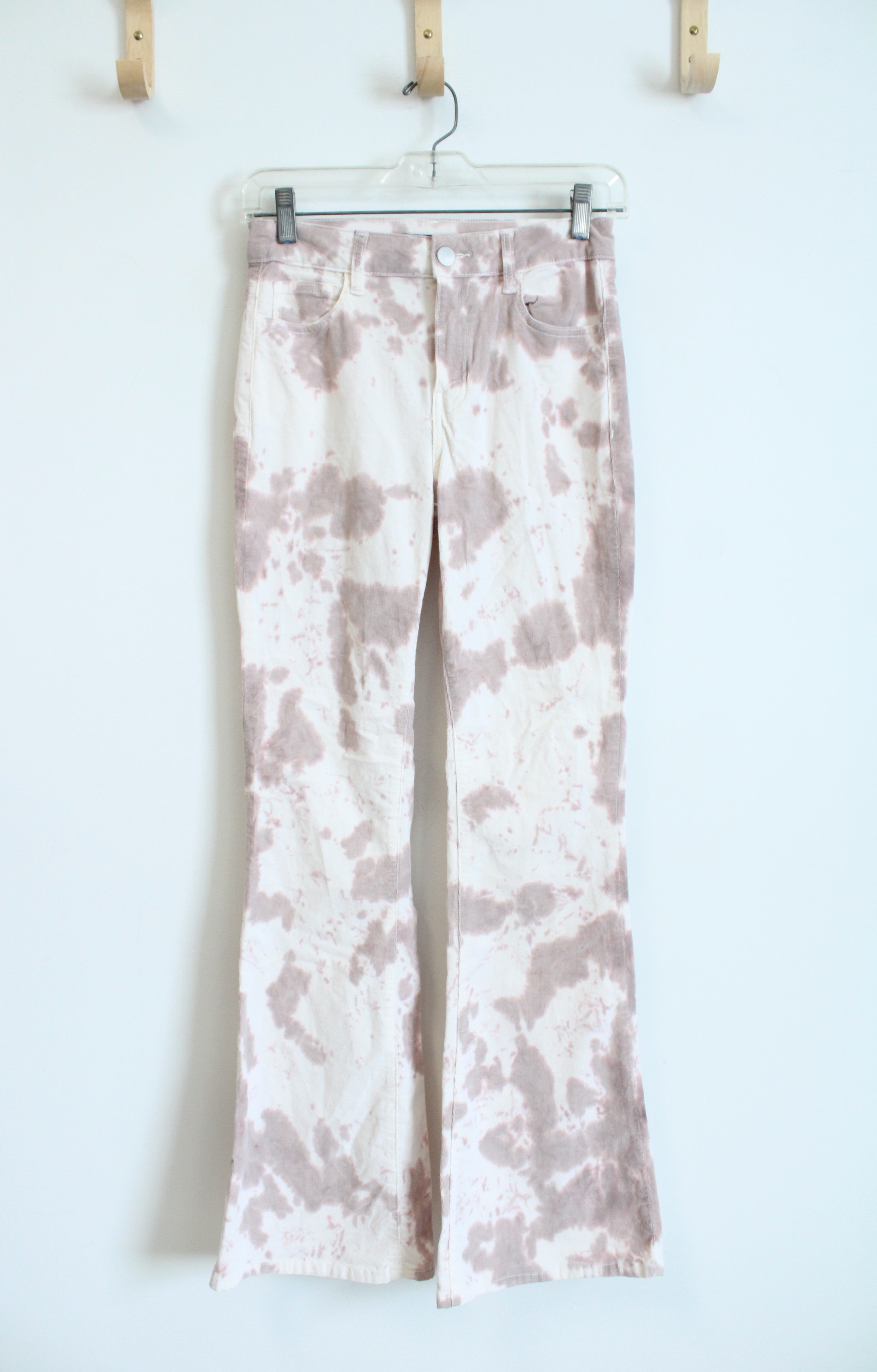 Forever 21 Pink White Tie-Dyed Corduroy Flare Leg Pants S