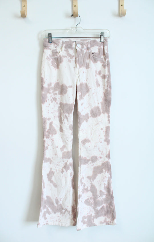 Forever 21 Pink & White Tie-Dyed Corduroy Flare Leg Pants | S