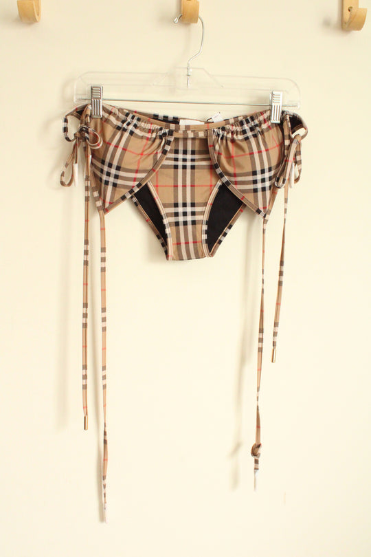 NEW Burberry Tan Signature Plaid Tie String Bikini Top and Bottom Set | L