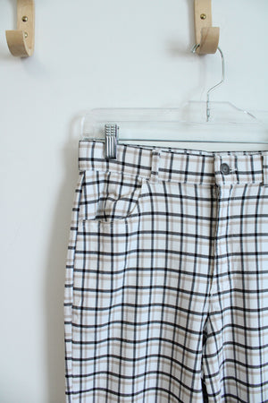 Hollister Ultra High Rise White Black & Tan Plaid Pants | S