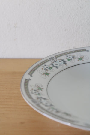 White & Green Floral China Silver Rim Soup Bowl Dish | 8"