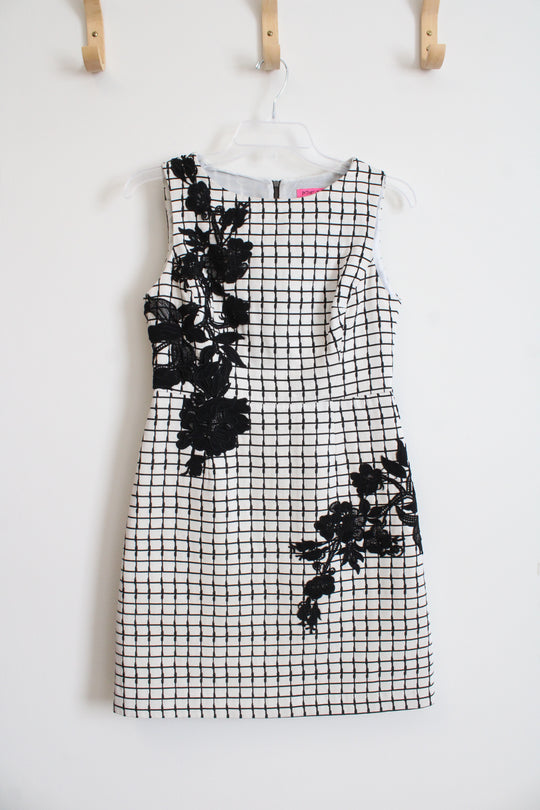 Betsey Johnson White & Black Checkered Floral Sheath Dress | 2