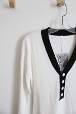 NEW Oyrosy White & Black Trim Knit Midi Dress | M