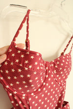 NEW We Wore What Maroon Star Belted One Piece Bathing Suit | XS