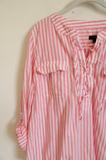 Talbots White & Pink Striped Cotton Top | XL