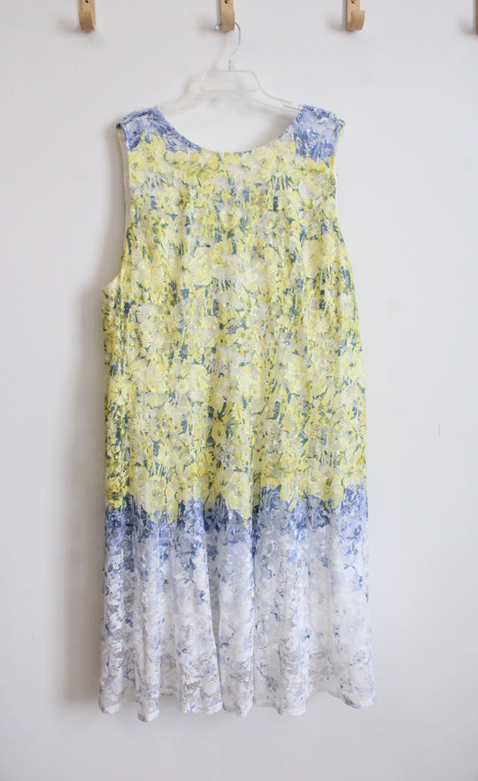 Lane Bryant Yellow & Blue Floral Ombre Lace Overlay Dress | 26