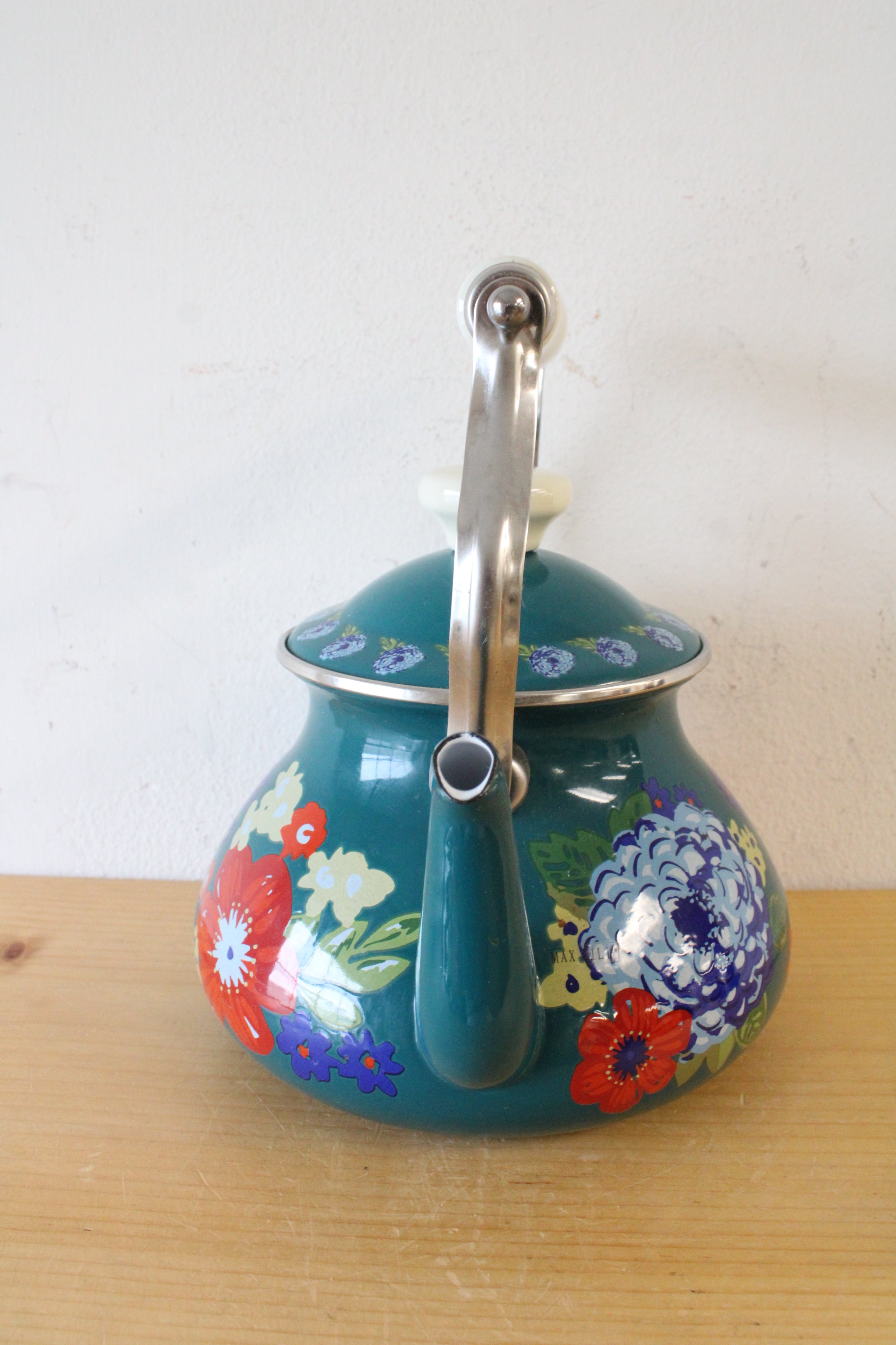 Pioneer Woman Teal Dazzling Dahlias Tea Kettle Pot