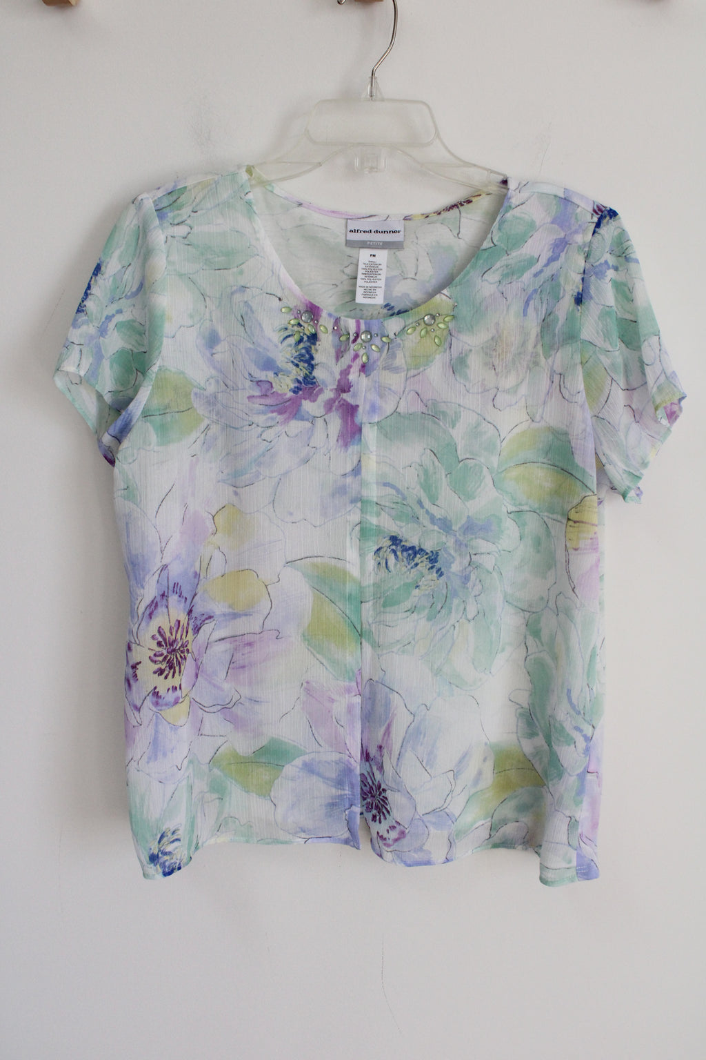 Alfred Dunner Pastel Green Floral Top | M Petite