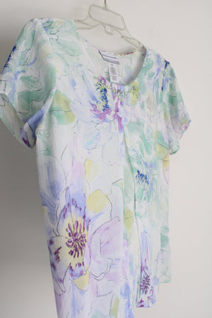 Alfred Dunner Pastel Green Floral Top | M Petite